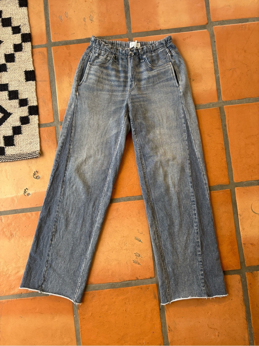 rag & bone Miramar cotton terry Wide-Leg Jeans in medium blue size XS